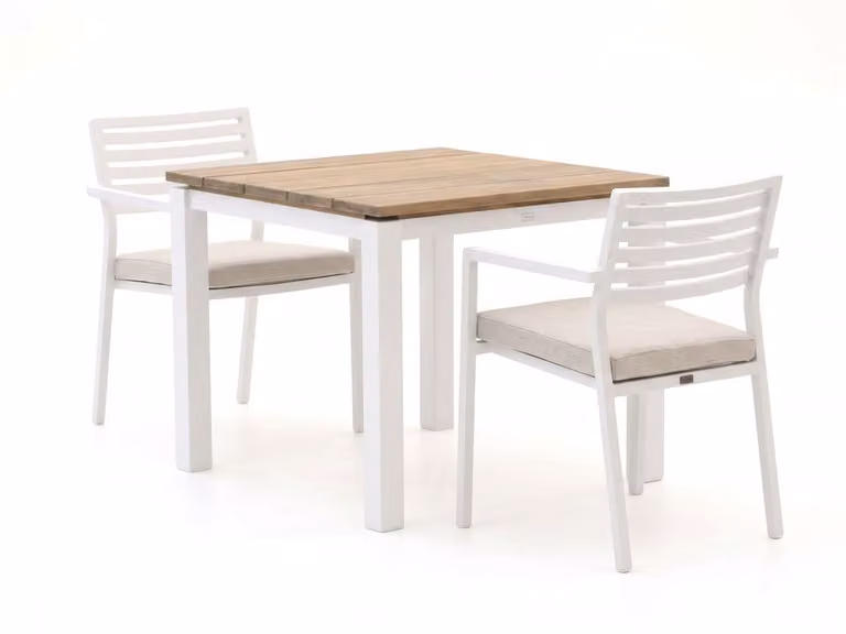 Bellagio Diningset voor 2 personen van teakhout met witte details