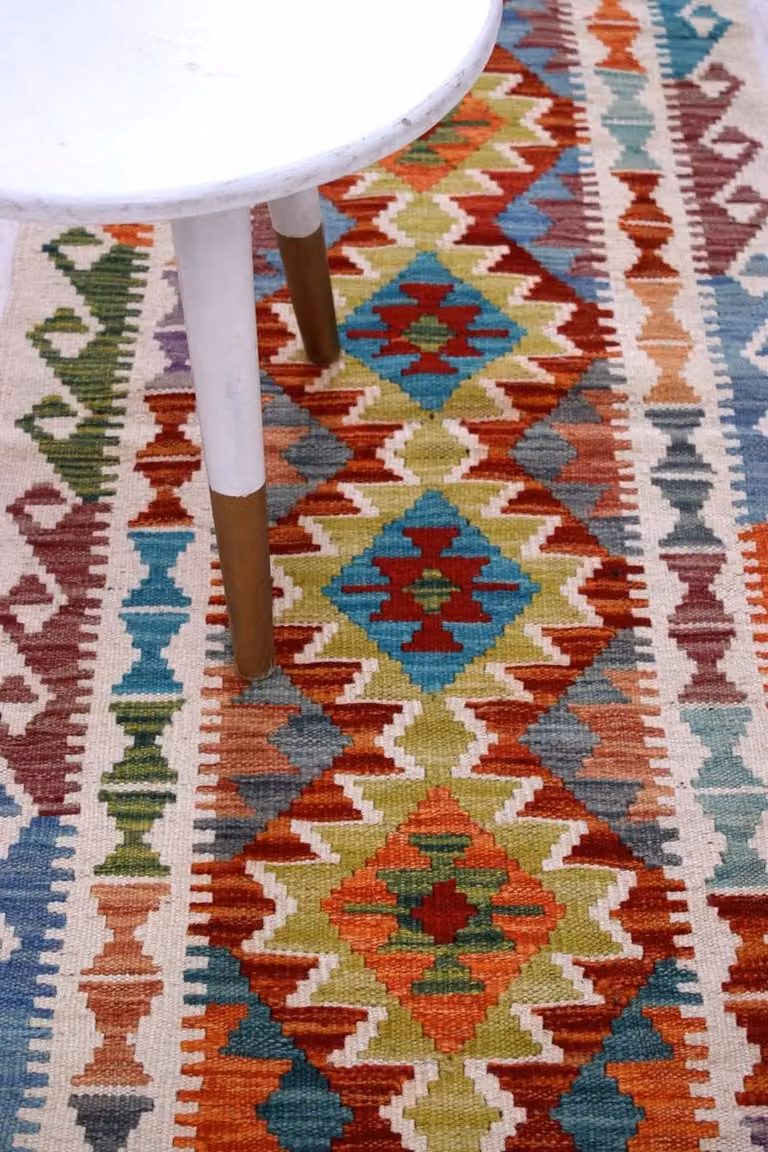 Handgeweven Laagpolig Wollen Vloerkleed Koho Afghan Kelim Modern B/D: 198 x 61 cm