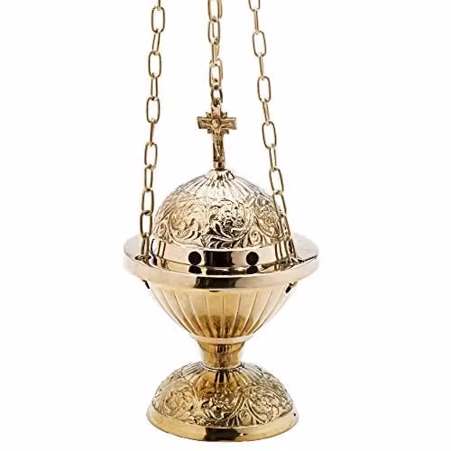 NKlaus Wierookvat met kruisketting en binnenbakje, Messing Goud, 70 cm