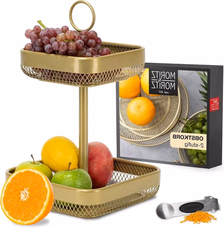 Gouden Gelaagde Fruitmand Etagere voor Keukenopslag - 21 x 35,5 cm