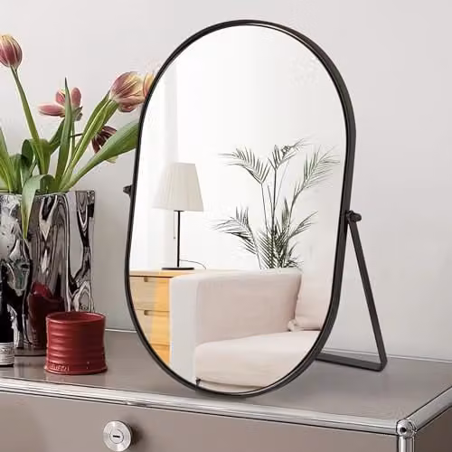 Numjeg Make-upspiegel met metalen frame, verstelbare en draaibare tafelspiegel