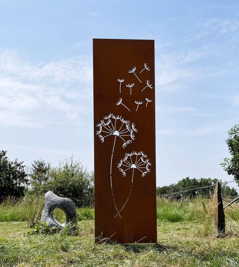 Steinfigurenwelt Gießen Edelrost privacy scherm met poldermos-motief, H 165 x B 50 cm