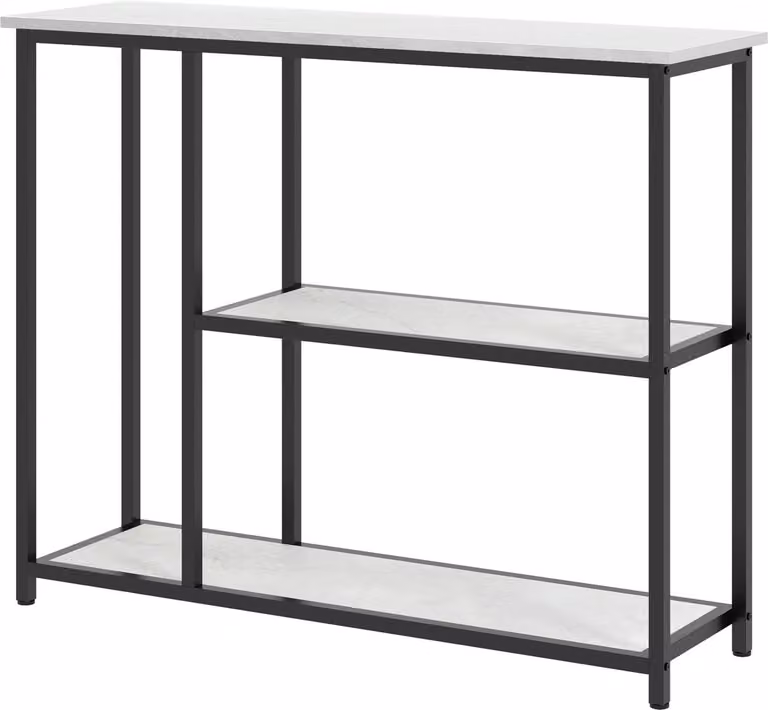 Consoletafel in industrieel design met 2 planken en marmerlook - Zwart + Wit
