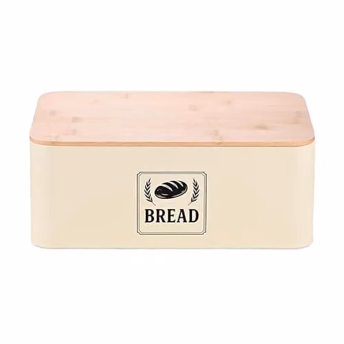 Relaxdays Brooddoos voor op het aanrecht, Metaal en Bamboe, Beige, B/D/H: 33 x 19 x 13,5 cm