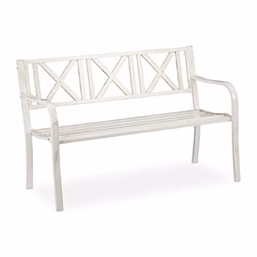 Relaxdays tuinbank voor 2 personen, gepoedercoat staal, wit-brons, H 80,5 x B 127 x D 63 cm