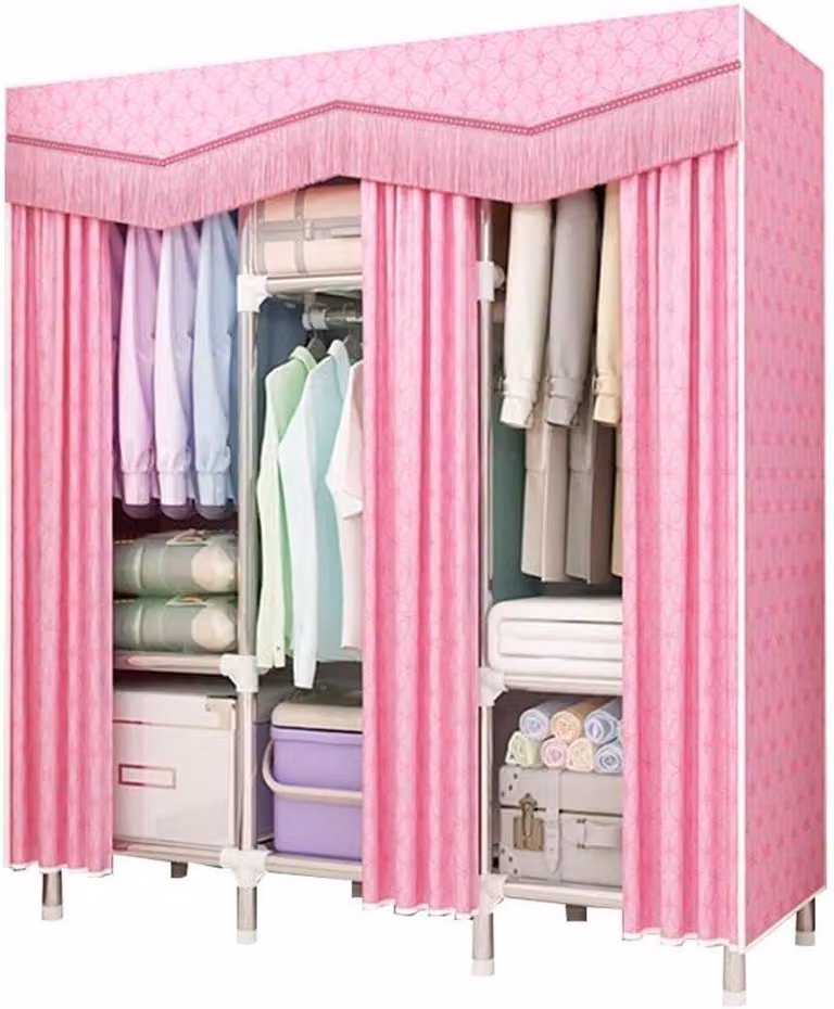 Opvouwbare stoffen kledingkast met hangstangen en legplanken - B/D/H: 128 x 45 x 172 cm