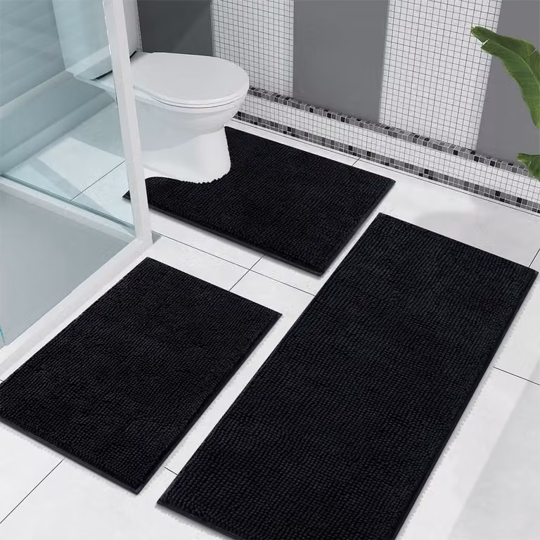 Unyqoos Zachte Chenille Badmat Set van 3 Stuks met Antislip