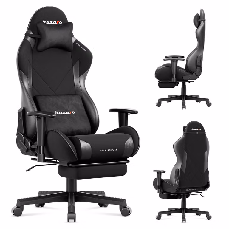 Huzaro Force 5.7 Schwarz Gaming stoel met 2D armleuningen, 155 graden kantelbaar en voetsteun, zwart