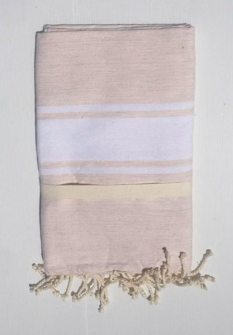 Sneldrogende katoenen strandhanddoek en hamamdoek voor sauna en strand, Beige Pêche, 100 x 200 cm