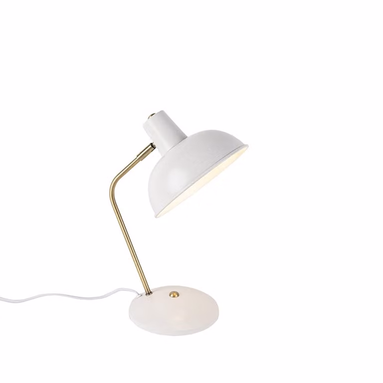 Qazqa Retro tafellamp wit en brons, dimbaar, 38 cm