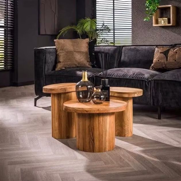 WoonStijl Salontafel Shape set van 3 acacia hout bruin