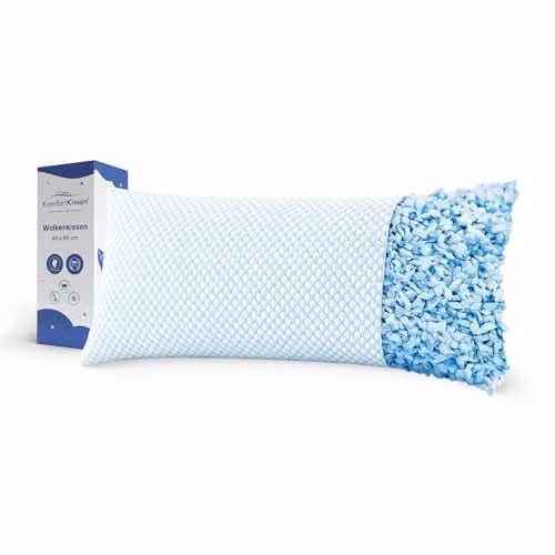 MKS Koelkussen 40x80 cm - Ergonomisch wolkvormig traagschuimkussen met koelgel voor rug-, zij- en buikslapers