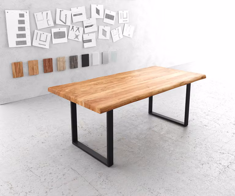 DELIFE Eettafel Classic-Edge, Acacia hout en metaal, Bruin/Zwart, B: 200 cm, D: 100 cm, H: 75,5 cm