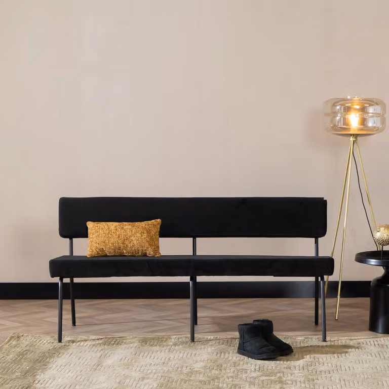 Bronx71 Velvet eetkamerbank zwart 160 cm