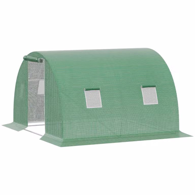 Outsunny foliekas met ventilatieraam, duurzame kweekkas voor planten, donkergroen, 3 x 3 m