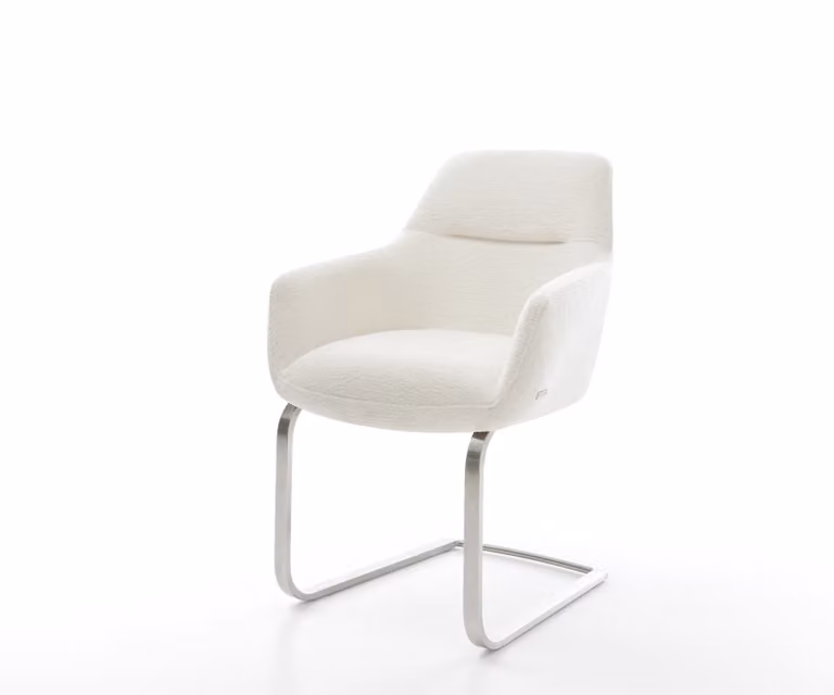 DELIFE Pejo-Flex Sledemodel Stoel met Bouclé Bekleding in Beige en Zilveren Onderstel