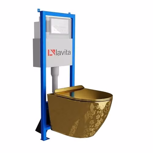 Lavita Sofi Slim Golden Eye complete toiletset met inbouwspoelbak en bedieningspaneel wit