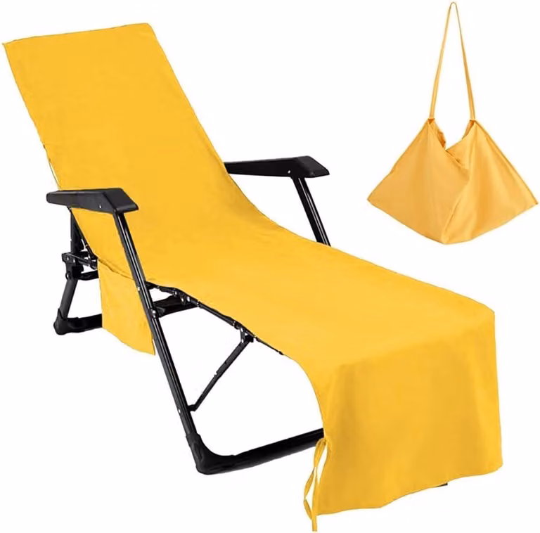 Geel Strandstoelhoes Lounge handdoek met opbergvakken - 75 x 215 cm