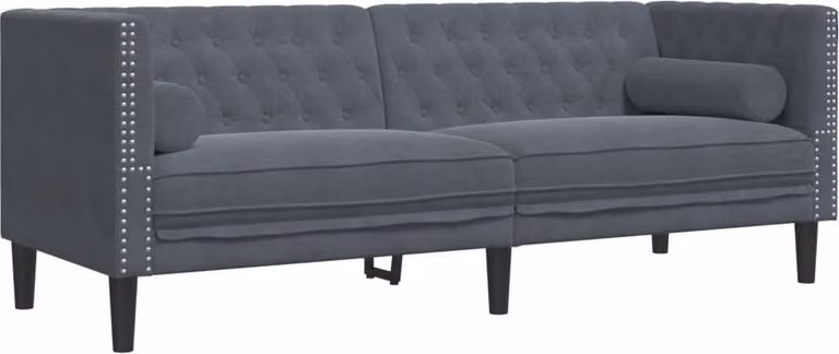 vidaXL Driezitsbank Chesterfield-stijl in donkergrijs fluweel met sierkussens