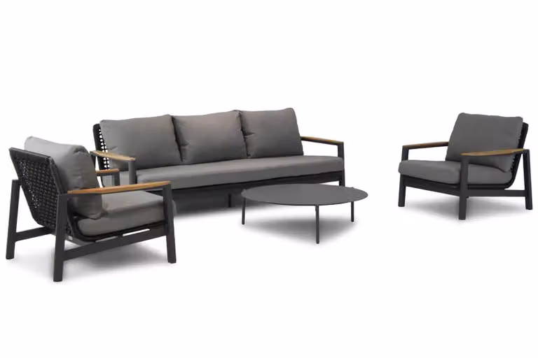 Coco Ralph/Pacific 4-delige loungeset met aluminium en teak in grijs