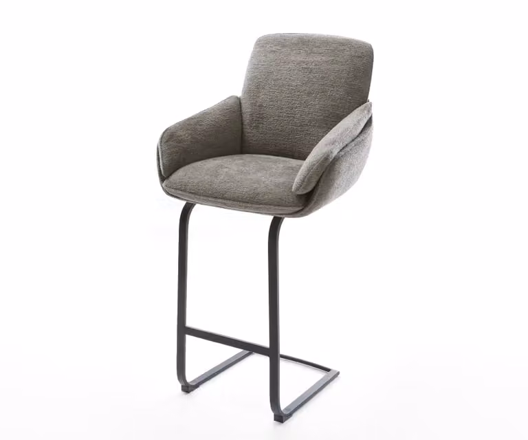 DELIFE Barstoel Luan-Flex met armleuningen, Bouclé stof, Zwart metaal, H 114 cm x B 57 cm x D 60 cm
