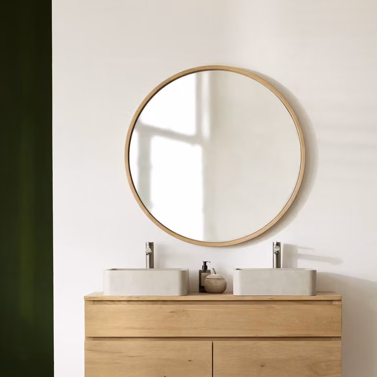 Tikamoon Ronde Spiegel van Eikenhout - Beige - B: 90 cm, H: 90 cm