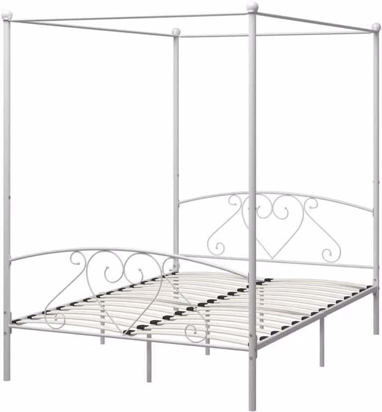 Wit metalen hemelbedframe voor waterbedden, 140 x 200 cm