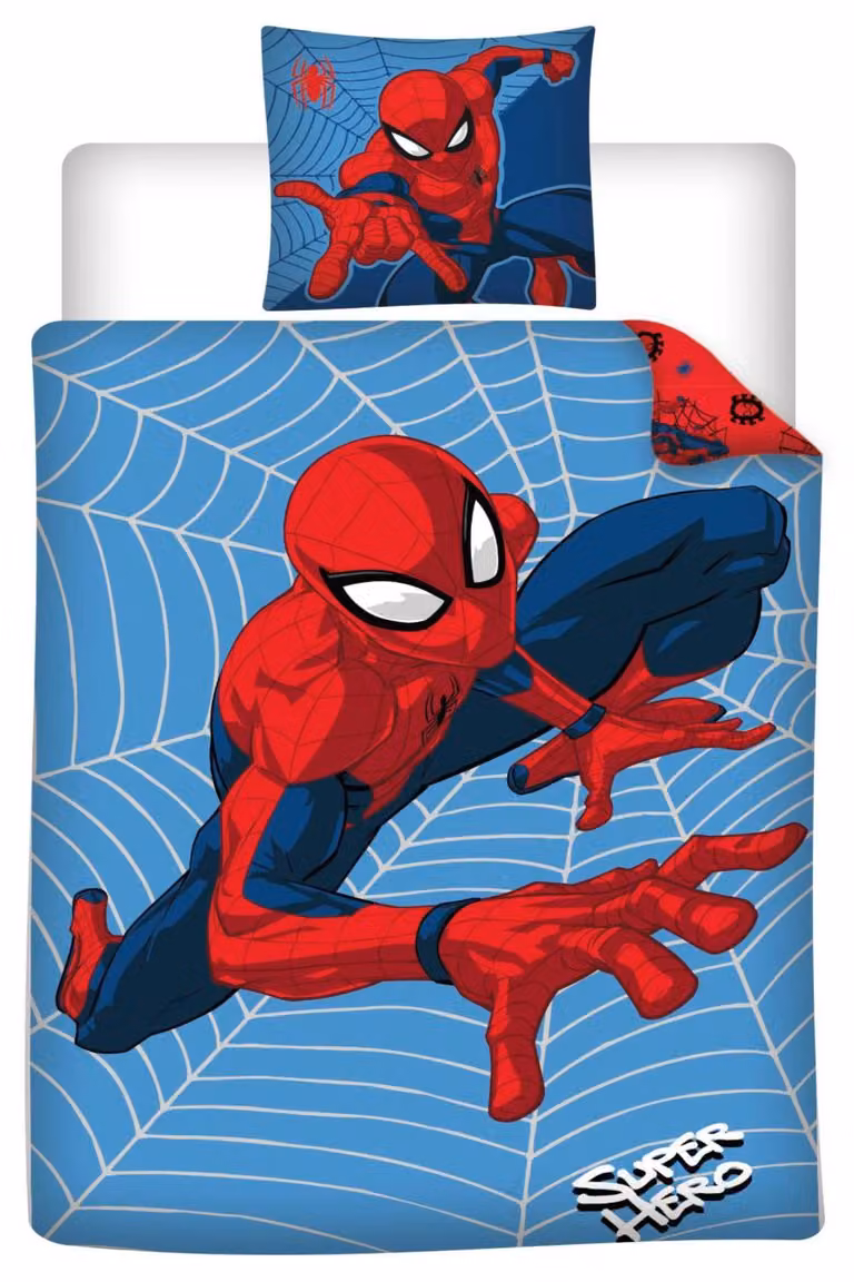 Aymax Spiderman beddengoedset voor kinderen met superheldenmotief, 135 x 200 cm en 80 x 80 cm