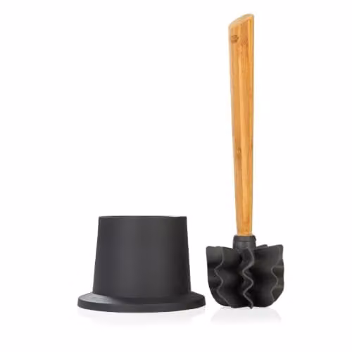 SAUBA Loowy Woodline toiletborstelset met kunststof pot en reservekop, donkergrijs