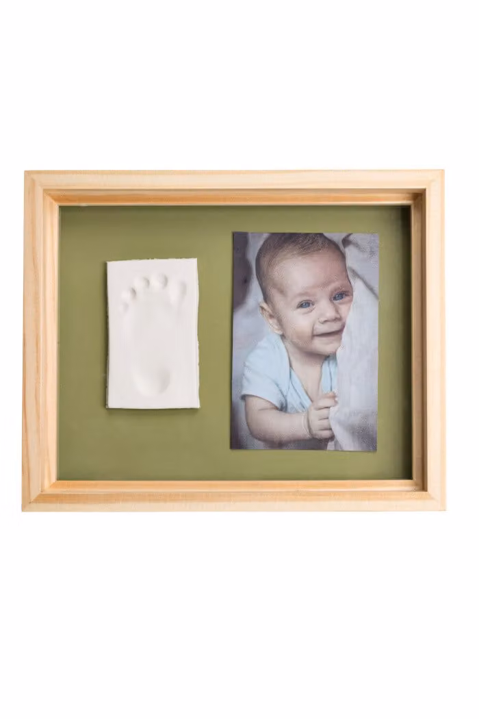 Baby Art Pure Frame - Frame Kit met Klei en Natuurlijk Grenen Hout (Groen/Oranje)