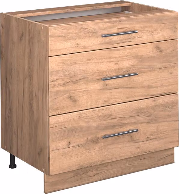 Vicco Fame-Line Keukenonderkast met 3 laden, Eiken Goud en Marmer, Breedte: 80 cm