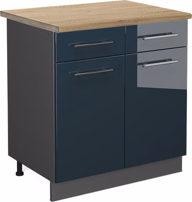 Vicco Fame-Line Keukenonderkast Donkerblauw Hoogglans en Eik, Breedte: 80 cm