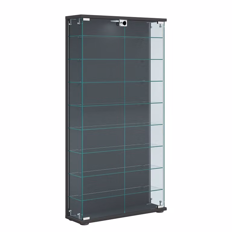 VCM Vitrinekast Stelas L antracietgrijs met glazen deuren en slot B/D/H: 59 x 25 x 114 cm