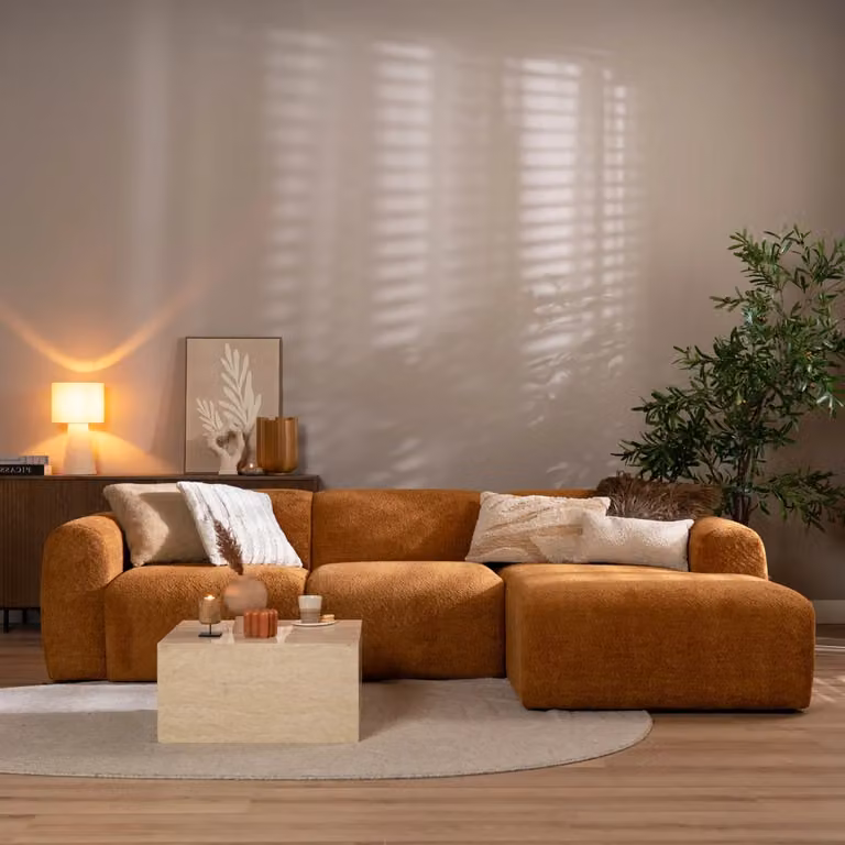 Hoekbank Maine Bronx71 bouclé stof terracotta rechts