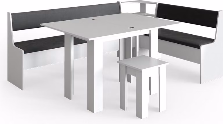 Vicco Roman Hoekbank set Wit met tafel, Model 34312, B/D/H: 210 x 150 cm