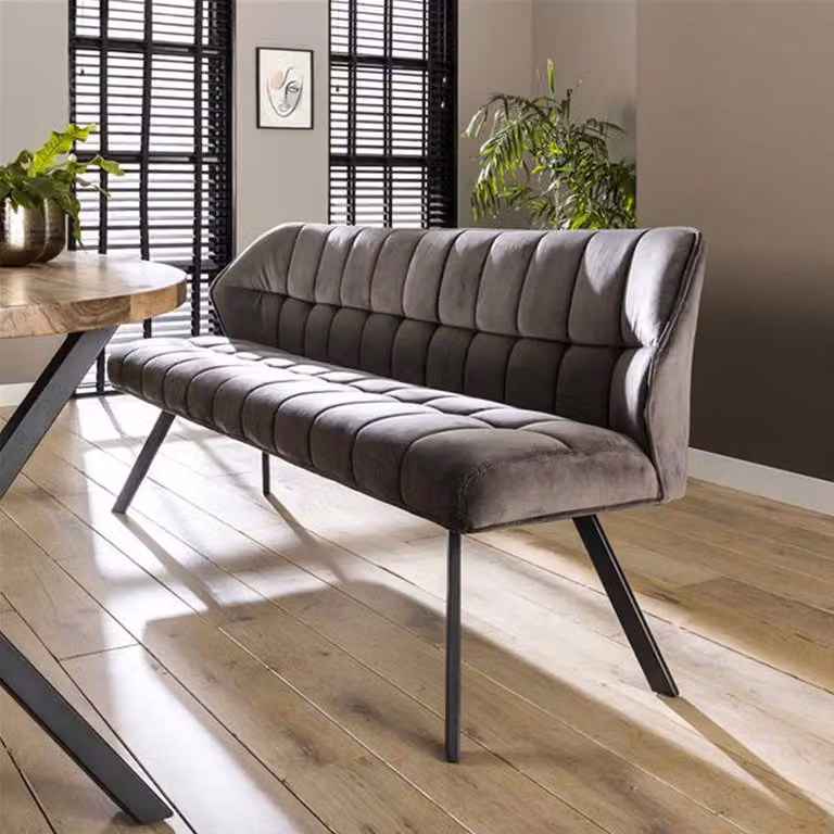 Dimehouse Eetkamerbank Lino Velvet Antraciet Geblokt B/D/H: 180 x 59 x 84 cm