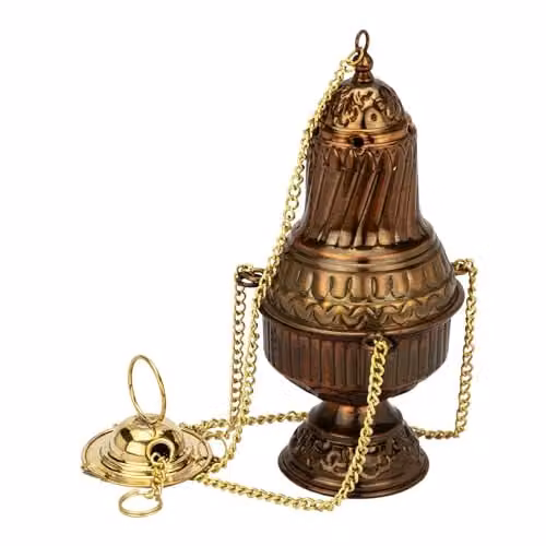 NKlaus Wierookdraaier in antiek messing met ketting, 18 x 9 cm