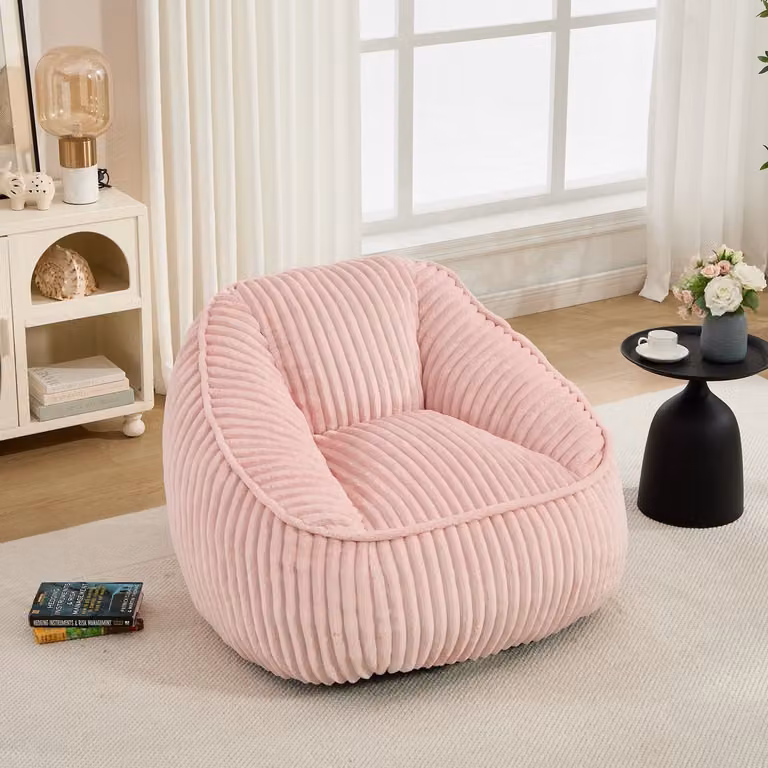 OKWISH Zitzak met rugleuning en traagschuimvulling, Ribstof, Roze, B/D/H: 98 x 92 x 73 cm