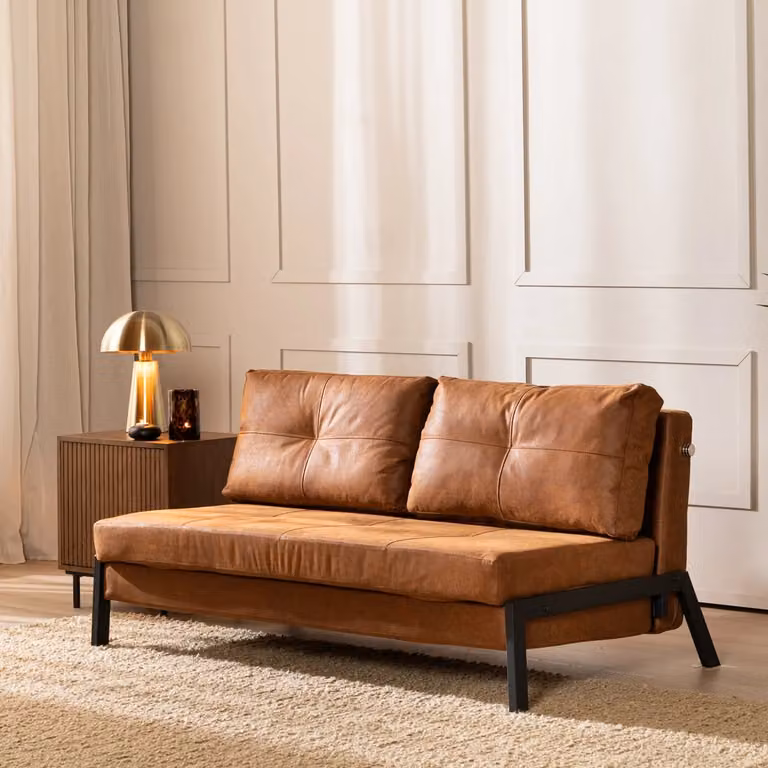 Bronx71 Mikko Slaapbank voor 2 personen, Cognac Bruin, Eco-leer