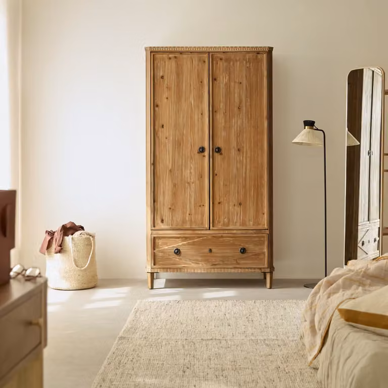 Tikamoon Kast met deuren en laden van massief hout - Naturel