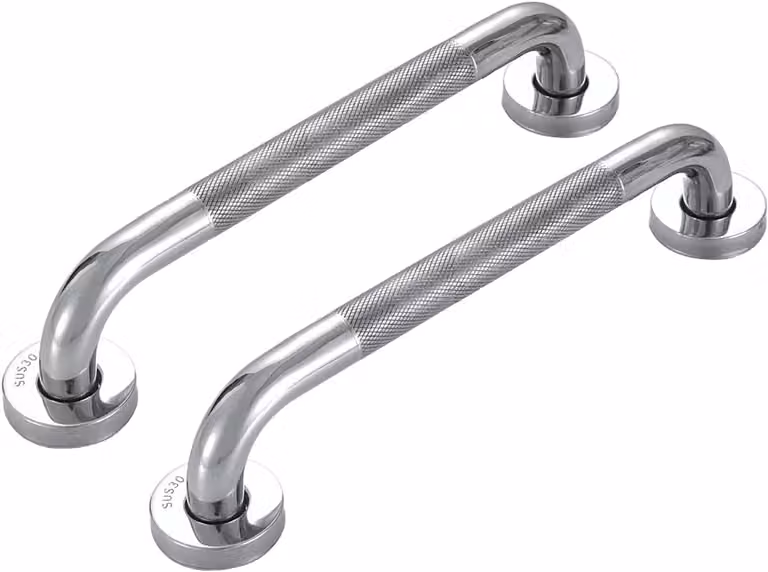 Set van 2 RVS Wandbeugels met Extra Grip en Antislip Handgreep in Zilver, Geschikt voor Badkamer en Traprail