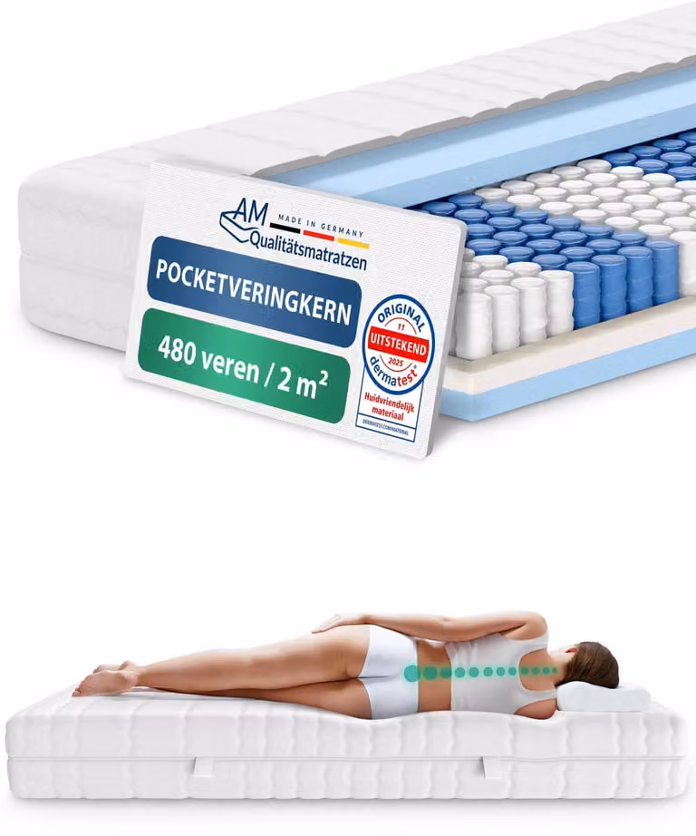 AM Qualitätsmatratzen Ergonomisch 7-Zone Pocketveringmatras, Zacht (H2), 180 x 200 cm, 20 cm dikte