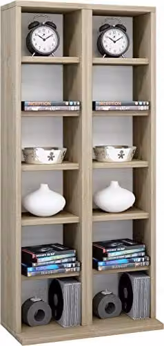 VCM Milano CD en DVD opbergstandaard in Sonoma eikenhout, Bruin, B: 42 cm, H: 92 cm, D: 20 cm