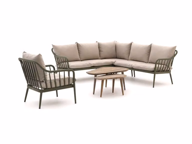 Manifesto Furniture Hoek loungeset voor 6 personen, Groen/Beige, Aluminium met Olefin kussens