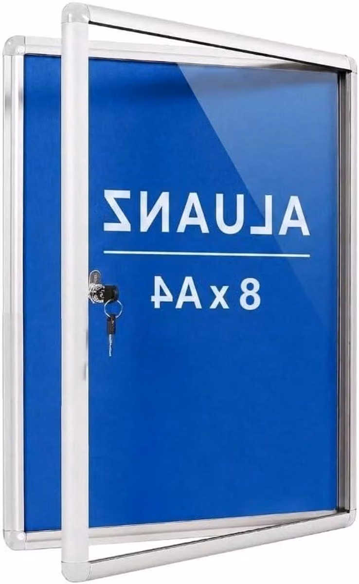 Postervitrine 8 x A4 Wandvitrine met Afsluitbaar Prikbord en Vilt Achterwand - Grijs - B: 67 cm, H: 93 cm