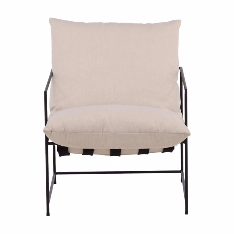 QUVIO Moderne Loungefauteuil - Wit linnen met zwart staal