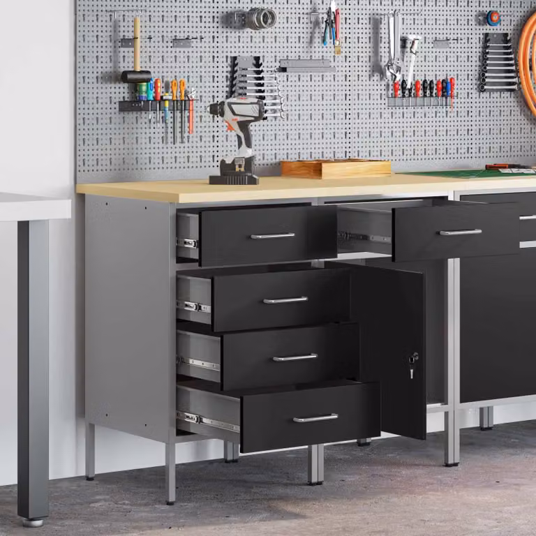 vidaXL Werkbank met opbergruimte, 2 stuks, zwart en grijs, B/D/H: 100 x 55 x 85 cm