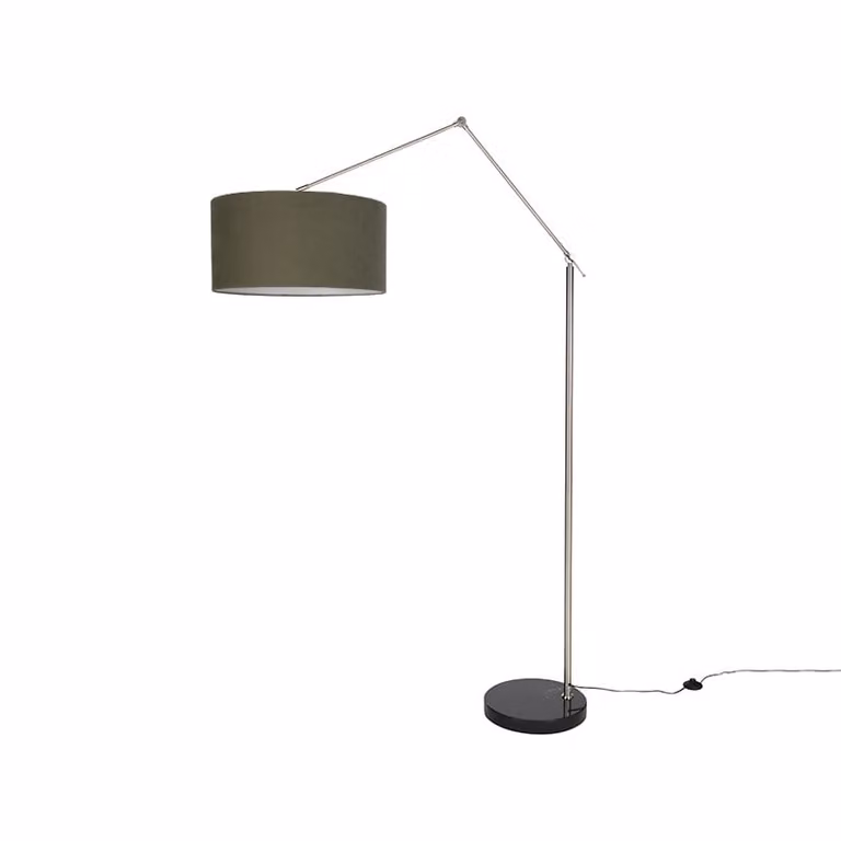 Qazqa Vloerlamp zwart met groene stoffen kap, verstelbaar en dimbaar, Hoogte: 50 cm