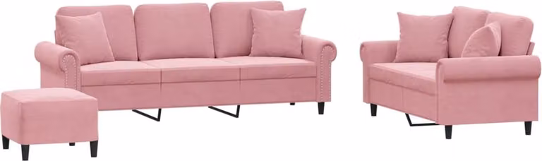 vidaXL 3-delige loungeset met kussens in roze fluweel