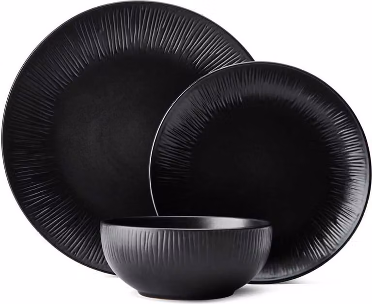 Mikasa Jardin Midnight 12-delig servies van keramiek voor 4 personen, zwart